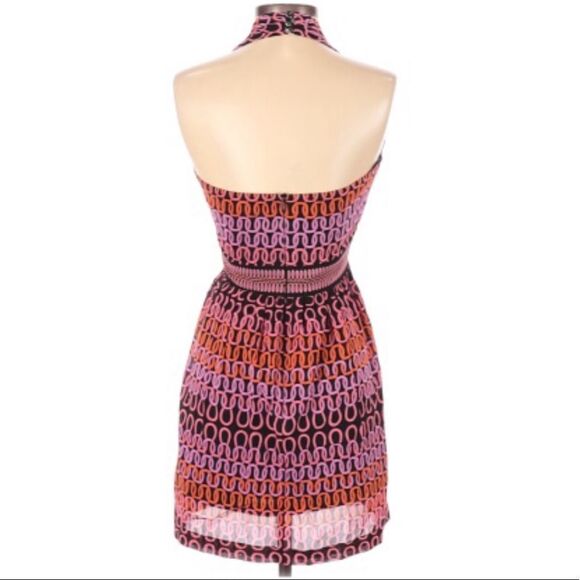 TRINA TURK | Silk Halter Dress Black Pink Orange 2 - Picture 2 of 8